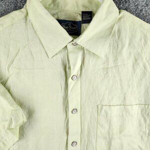 Nat Nast Luxury Originals Silk Cotton Light Green Short Sleeve Button Up Sample